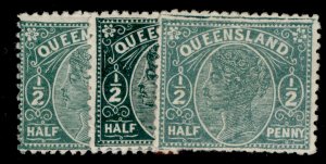 AUSTRALIA - Queensland QV SG185 + 186 + 187, ½d SHADE VARIETIES, M MINT. Cat £42
