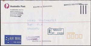 AUSTRALIA 1991 AP Official Reg cover Brisbane to Vanuatu ................. B2631