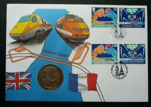 Britain France Joint Issue Channel Tunnel 1994 Train FDC (coin cover) *dual PMK