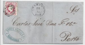 Portugal cover AMARANTE Nov 1865 to PORTO D.Luis 25 Reis Sc#14 YT#15 SG#30 Mf#16