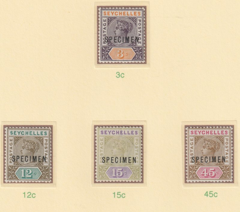 SEYCHELLES 1893 QV Die II SPECIMEN  set of 5