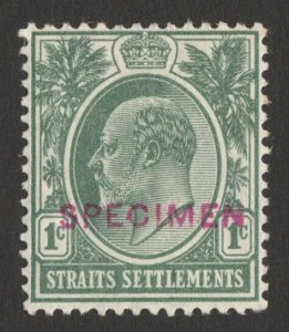 MALAYA - STRAITS SETTLEMENTS 1904 KEVII 1c wmk mult crown, SPECIMEN RED. UNIQUE!