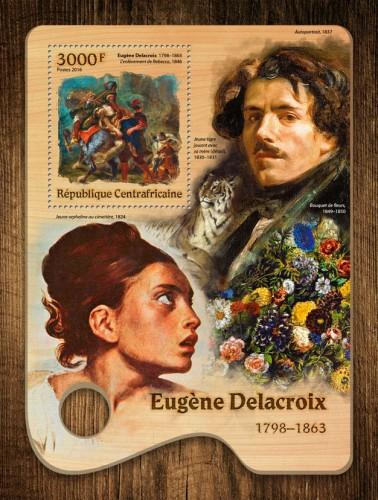 C A R - 2016 - Art, Eugene Delacroix - Perf Souvenir Sheet - M N H