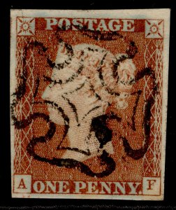 GB QV SG9, 1d pale red-brown BLACK MX PLATE 29, FINE USED. Cat £65. BLACK MX. AF 