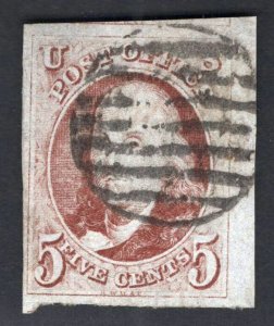 SCOTT #1b- USED - VF -Orange Brown -Right Margin w/Crowe Cert. SCV $675(LB 9/30) 