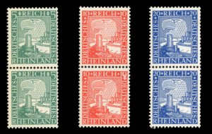 Germany #347-349 Cat$90, 1925 Rhineland, set of three in vertical pairs, neve...