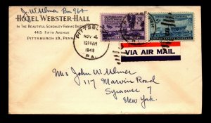 SC# 958 & 954 on 1949 Pittsburgh Hotel Airmail Cover - L18215