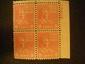 Scott 814, 9c William Harrison, PB4 #22803 UR, MNH Prexie Beauty