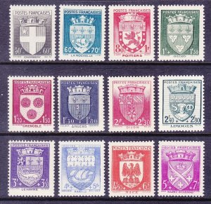 France B135-46 MNH OG 1942 Arms of Various Cities Full 12 Stamp Set Very Fine