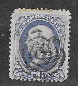 US #145 1c Franklin  ultramarine (U)  CV. $20.00