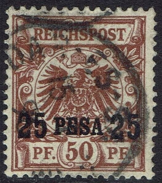 GERMAN EAST AFRICA 1893 EAGLE 25 PESA ON 50PF USED