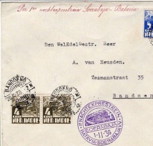 DUTCH EAST INDIES Cover Bandoeng NIGHT EXPRESS Cachet Railway Batavia 1936 DL106