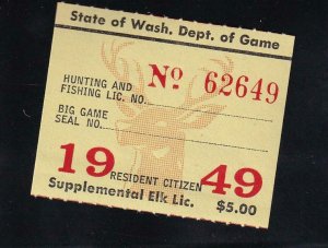 1949 WA State: Resident Supplement Elk Stamp, Wooten #5, MNH (43610)