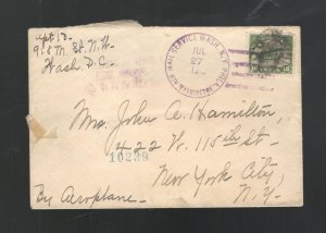 US SCOTT# C2 ON 1918 REGISTERED AIRMAIL COVER