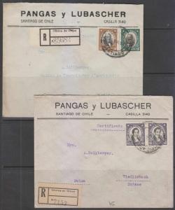 CHILE 1933-34 TWO R-SURFACE COVERS RATED 80c TO WIEDLISBACH, SWITZERLAND VF 