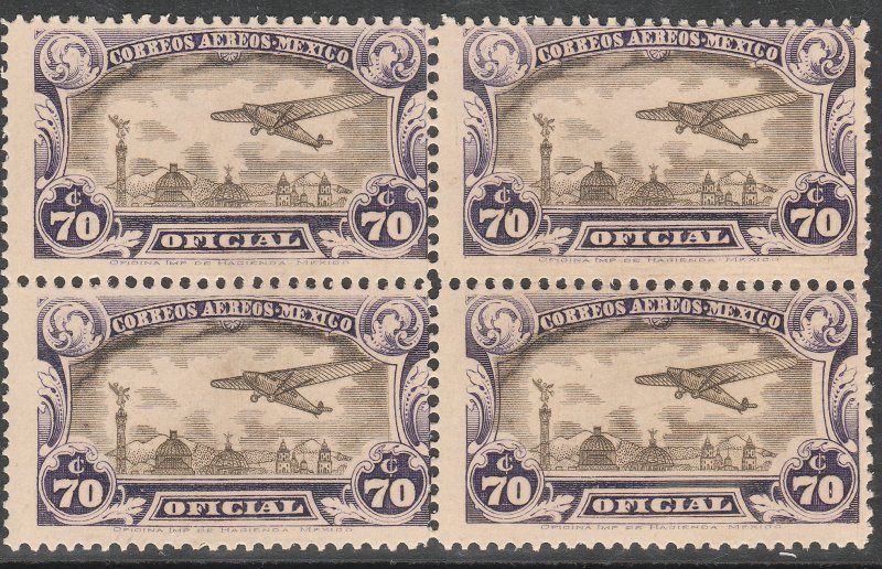 MEXICO CO15, 70¢ OFFICIAL AIR MAIL, BLOCK OF FOUR. MINT, NH. F-VF. (20)