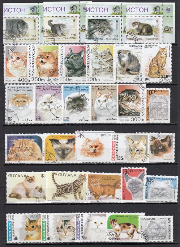 Cats - 60 + + small stamp lot - (2321)