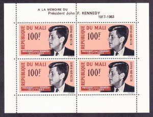 Mali C24a MNH 1964 President John F. Kennedy Souvenir Sheet of 4 Very Fine