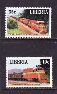 Liberia-Sc#1085-6-unused LH set-Trains-Locomotives-Railways-1988-