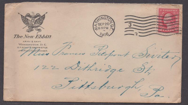 **US 20th Century WWI Patriotic Adv Cover, SC# 425, Washington, DC 9/20/1916