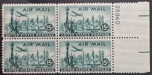 Scott #C35 15¢ Statue of Liberty MNH plate block of 4