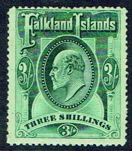 FALKLAND ISLANDS 1907 3s deep green mounted mint with - 41977