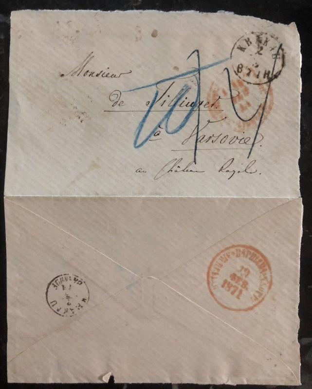 1871 Krakow Poland Stampless Cover to Warsaw