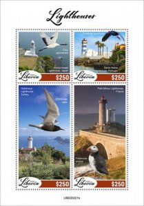 Liberia - 2022 Lighthouses and Birds - 4 Stamp Sheet - LIB220221a