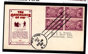 US 795 1937 3c Ordinance of 1787/Northwest Territory bl of 4 on an addressed(typed) FDC with an Ioor cachet