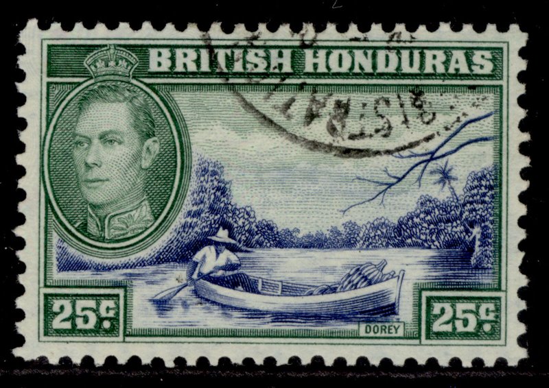 BRITISH HONDURAS GVI SG157, 25c blue & green, FINE USED.