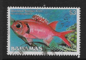 BAHAMAS SG771B 1990 $3 BLACK-BARRED SOLDIERFISH USED