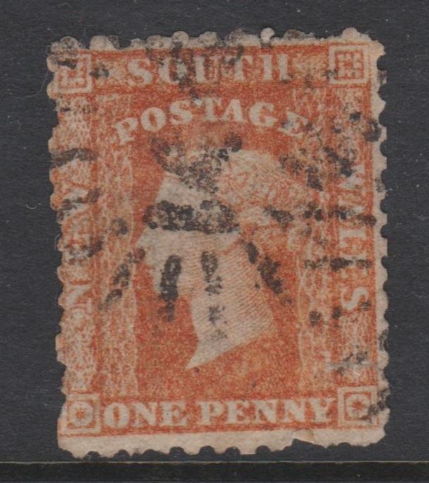 New South Wales 1860 QV 1d Orange Sc#35c Used