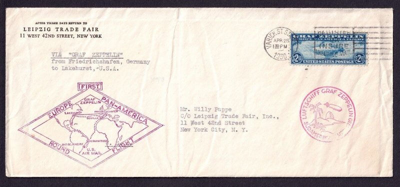 US Scott C15 (cover) 28th April 1930, Graf Zeppelin, $2.60 blue, FINE USED