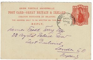 Great Britain 1894 postal reply card used from SAN MARINO, famous stamp dealer
