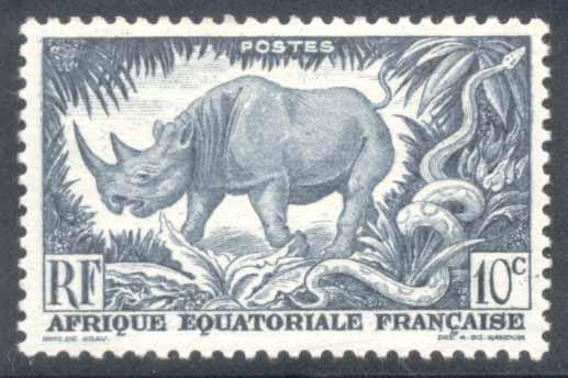 French Equatorial Africa ~ #166 ~ Black Rhinoceros ~ MH