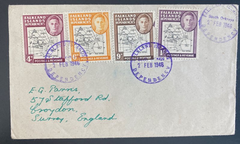 1946 South Orkneys Falkland Island Cover To England Pictorial Stamps