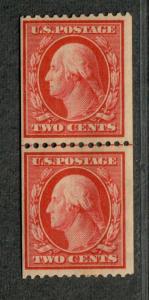 US Sc#386 M/H/F-VF, Coil Line Pair, Dist. Gum, Crowe Cert, Cv. $1600