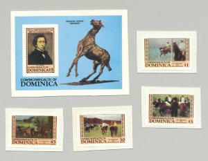 Dominica #855-856, 859-860, 863 Degas, Art 4v & 1v S/S Imperf Proofs on Carsds