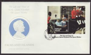 Falkland Islands 424 Queen Mother 1985 U/A FDC