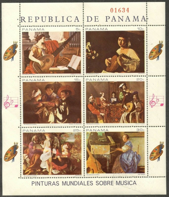 PANAMA Sc#488 1968 Music Paintings Complete M/S of 6 OG Mint NH