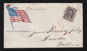 US 37 Patriotic Cover to Scotland Tied Black Grid & Red 19 Exchange CDS SCV$4000