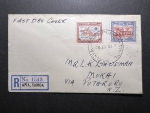 1939 Western Samoa Registered First Day Cover FDC Apia to Mokai NZ 2