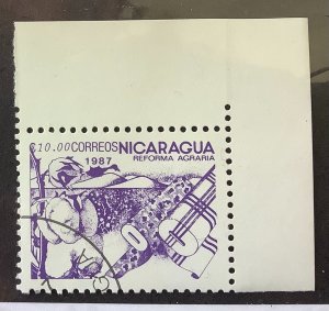 Nicaragua 1987 Scott 1609 CTO -  10.00 C$,  Agrarian Reform,  Cotton & Fabric