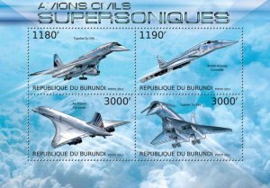 BURUNDI - 2012 - Civil Supersonic Aircraft - Perf 4v Sheet - Mint Never Hinged