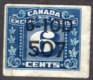 van Dam FX100, 6c, Imperforate Excise Revenue with tobacco date code 507, Canada