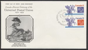 1974 #648-649 UPU Centenary FDC, NR Covers Cachet, Ottawa