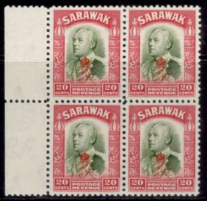 SARAWAK GVI SG159, 20c olive-green & carmine, NH MINT. BLOCK x 4