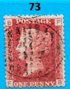 GB QV 1868 SG43 / 44, 1d Penny Red,  Very Good Used, Plate 73 (FB)