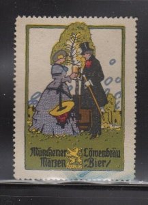 Germany- Löwenbräu Beer, München Advertising Stamp, Couple in Garden - NG