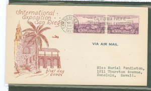 US 773 1935 3c California Pacific Exposition (San Diego) (pair) on an addressed (typed) FDC (sent to Hawaii) with an unknown cac